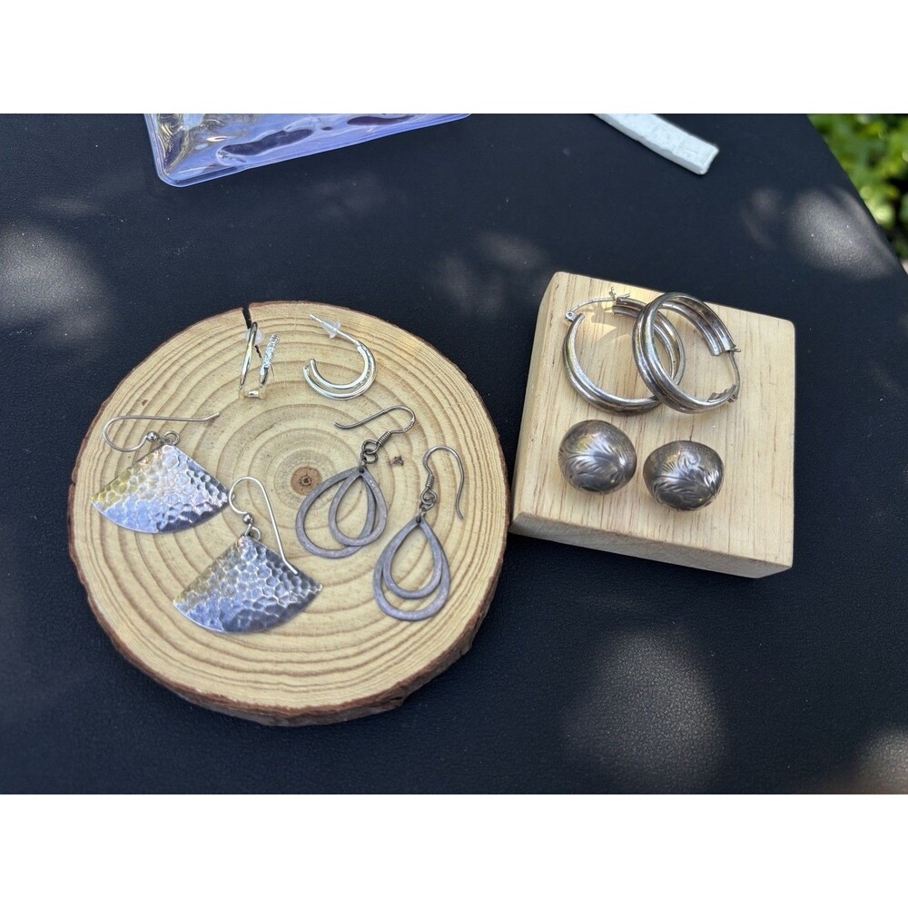925 Sterling Silver Earrings Lot 5 Pairs Hoop Hammered Dangle Clip Vintage 13g